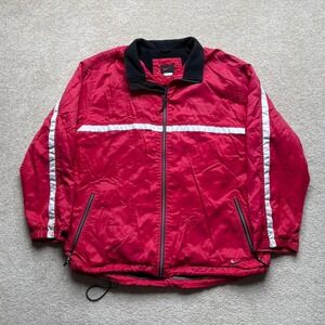 Vtg Nike Striped Windbreaker Jacket XL 90s Full Zip Insulated Fleece Lined Red‎